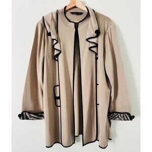 Ming Wing 1X Brown Tan Women's Sweater Long Sleeve Cozy Warm Knit Acrylic